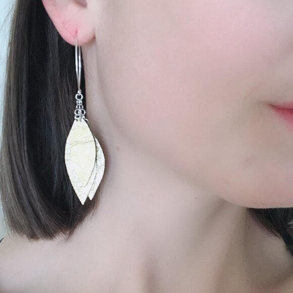 SILVER Leather Earrings - Picture 3 of 5